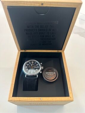 Shinola Black Dial Chronograph with Orange Accents. Includes Box & Papers